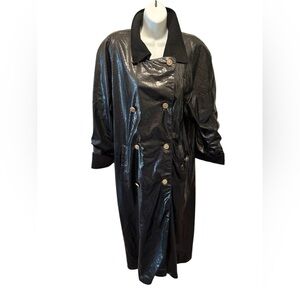 Pierette B. Faux Croc Lined Slicker Trench Coat Sz 40/10 Midi Length Black Swiss